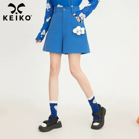 keiko创意云朵饰显瘦阔腿短裤女2022夏季新高腰宽松直筒休闲裤子商品大图