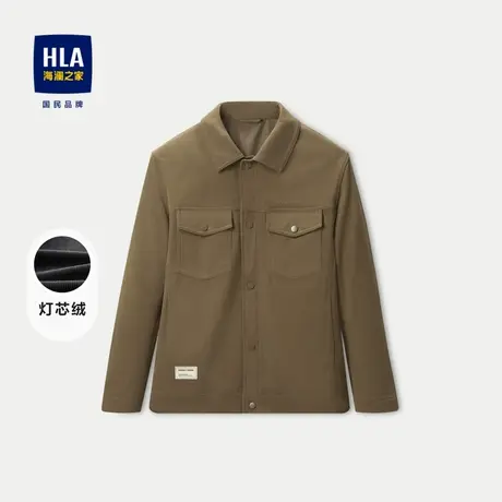 HLA/海澜之家翻领夹克2023秋季新款灯芯绒工装风绣花撞色外套男商品大图
