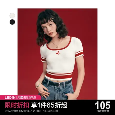 【迪士尼联名】乐町锁骨精方领短袖2023年夏季新款黑白米奇短T恤商品大图