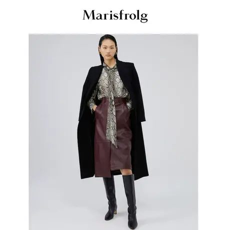 【商场同款】玛丝菲尔女装秋季新款黑色经典收腰毛呢外套女商品大图