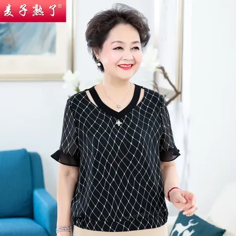 妈妈夏装大码雪纺T恤阔太太洋气短袖小衫新款上衣服中老年人女装商品大图