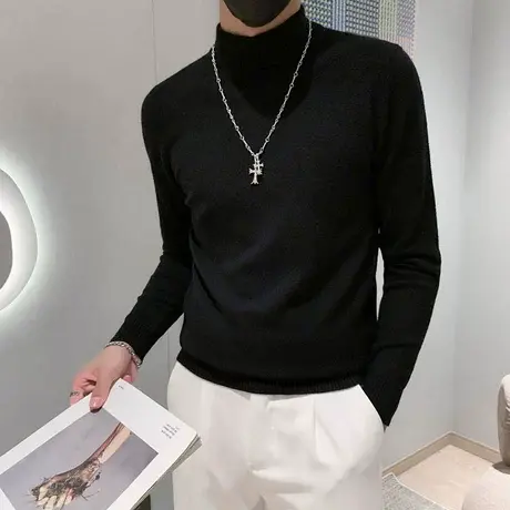 半高领毛衣秋冬季潮流韩版修身打底衫2023新款纯色内搭针织衫体恤商品大图