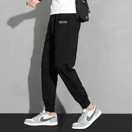 长裤子男夏季休闲运动裤潮流百搭针织九分裤修身抽绳束脚小脚卫裤商品大图