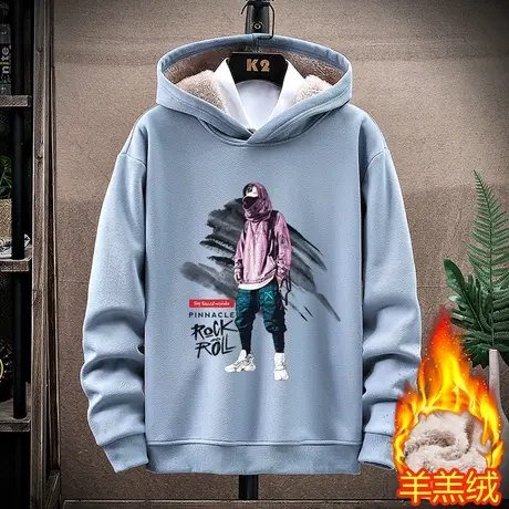 男士冬季外套羊羔绒卫衣连帽加绒加厚青少年男装潮流帅气保暖衣服商品大图