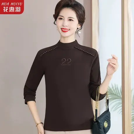 气质妈妈秋装上衣长袖打底衫中年妇女针织小衫中老年秋冬小衫外穿商品大图