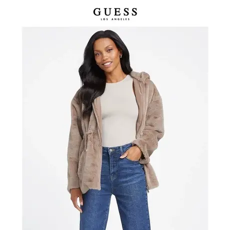 【38上新季】GUESS 女士保暖连帽美拉德高级感毛绒外套商品大图