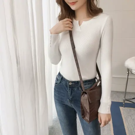 2021秋季新款打底衫女秋冬低领修身针织衫长袖内搭百搭套头毛衣冬图片