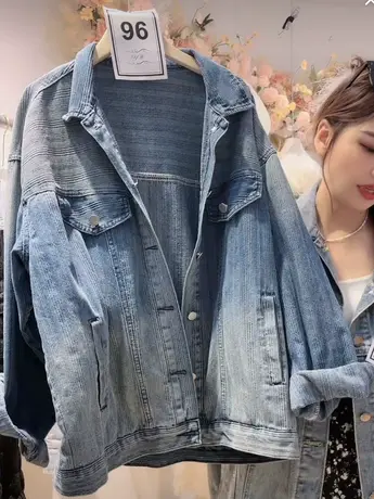 高级感工装牛仔外套女港风酷潮时尚水洗复古宽松韩版洋气百搭上衣图片