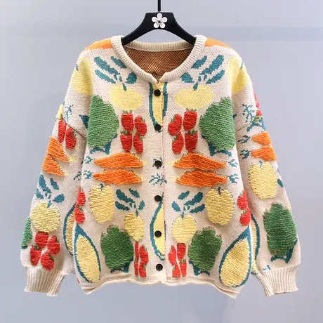 日系慵懒风植绒毛衣外套女秋冬2023新款复古宽松设计感针织开衫图片