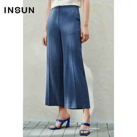INSUN恩裳线上专选夏季醋酸条纹立体剪裁休闲裤图片