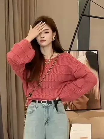 小个子长袖圆领套头针织衫女秋装修身显瘦时髦上衣百搭减龄毛衣潮图片