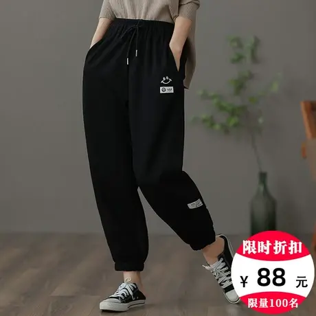 dza 高腰显瘦女士运动裤子秋季新款卫裤宽松阔腿裤直筒百搭哈伦裤图片
