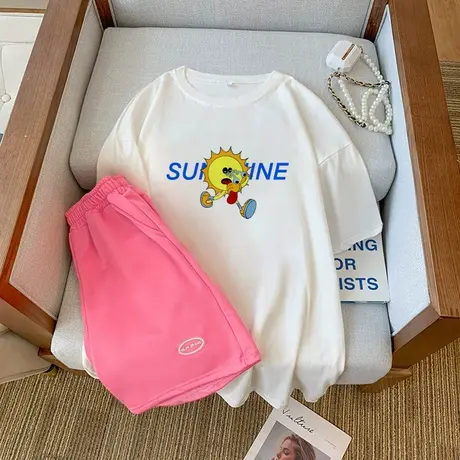 纯棉运动服套装女2023新款夏季宽松短袖短裤小个子时尚休闲两件套商品大图