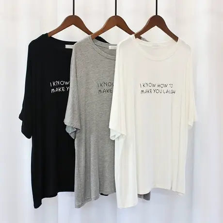 柔软垂感字母莫代尔短袖t恤女夏百搭宽松显瘦长袖休闲打底衫上衣图片