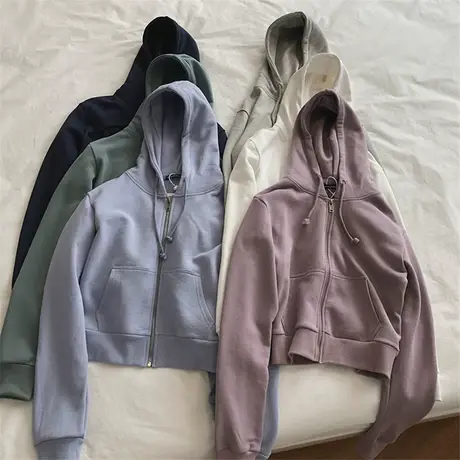 甜酷美式女孩！bm风显高显瘦短款棉质拉链卫衣外套女秋商品大图