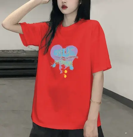 红色短袖t恤女2023年新款宽松大码时尚女装虎年本命年新年衣服潮商品大图