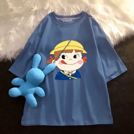 oversize短袖t恤不二家半袖2021年新款女潮牌宽松大码遮肚上衣ins商品大图