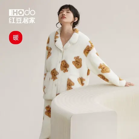 红豆居家女士珊瑚绒家居服套装可爱法兰绒秋冬季睡衣套装加厚商品大图