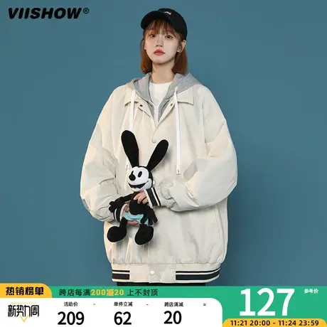 VIISHOW夹克2023新款男生春秋潮流ins百搭宽松休闲连帽假两件外套商品大图