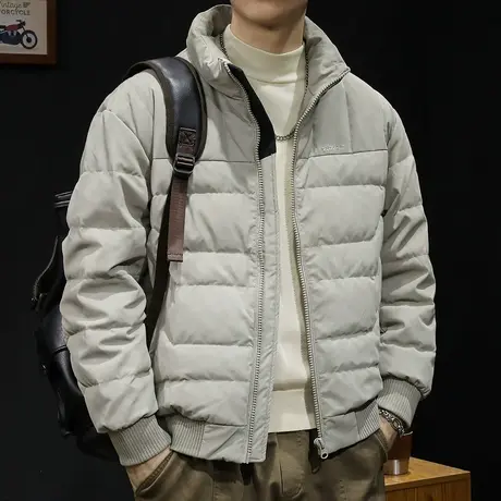 白鸭羽绒服男冬季无帽立领2023新款潮牌男装大码男士短款外套保暖商品大图