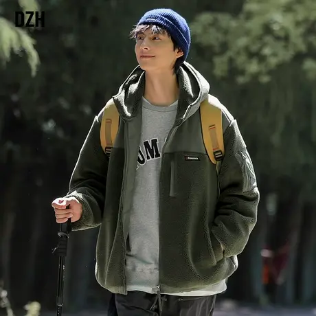 男士摇粒绒棉衣外套男冬季加厚加绒连帽拼接休闲棉衣2023新款棉袄商品大图