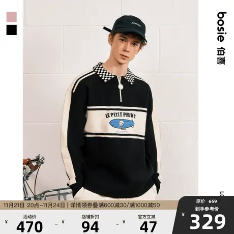 【小王子】bosie2023年冬季新款毛衫男情侣飞艇绣花撞色POLO毛衫图片