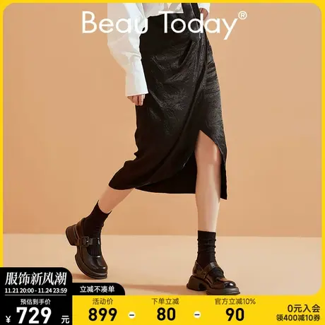 BeauToday玛丽珍女鞋2022秋季新款粗跟厚底单鞋学院风黑色小皮鞋商品大图