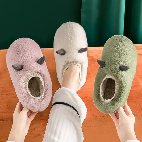 冬季可爱卡通棉拖鞋女包跟家居室内冬家用毛绒带跟加绒办公室棉鞋商品大图