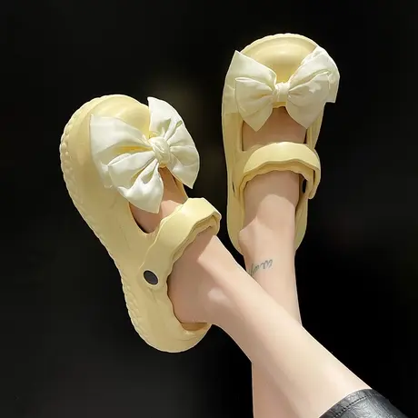 蝴蝶结玛丽珍凉拖鞋女夏季外穿踩屎感厚底可爱包头两穿防滑沙滩鞋商品大图