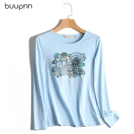 带内衣的凸点棉长袖打底大龄女士t恤妈妈春秋款上衣体恤e衫女商品大图