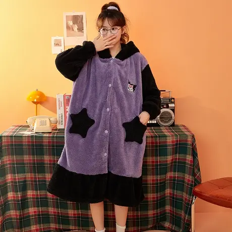 睡衣女秋冬珊瑚绒2023年新款加绒加厚睡袍女士可爱长款冬季法兰绒商品大图