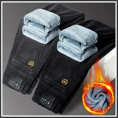 秋冬季灯芯绒裤子条绒冬裤男款防风抗寒加绒加厚男士商务休闲长裤商品大图