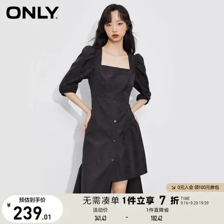 ONLY奥莱夏季法式方领高腰显瘦小黑裙中长连衣裙女图片