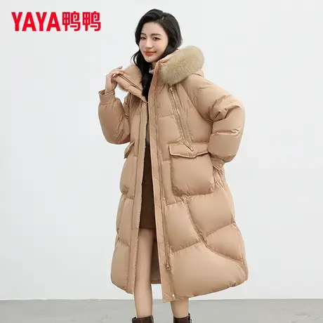 鸭鸭羽绒服女2023年冬季新品中长款过膝时尚狐狸大毛领羽绒外套KL图片