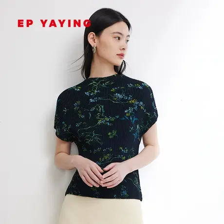 [匠心褶艺]EP雅莹国风 印花打底弹力瘦瘦衫 2024春装新款5509A商品大图