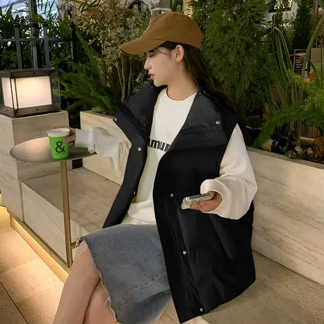 唐狮黑色棉衣马甲女外穿外套冬季棉服新宽松百搭秋冬夹棉坎肩背心图片