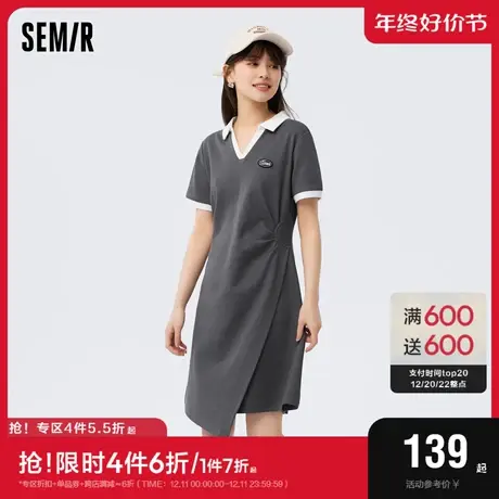 森马连衣裙女撞色polo领修身收腰显瘦休闲夏季不对称短裙气质简约图片