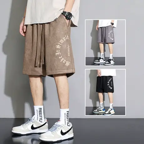 高级感麂皮中裤子青少年重磅大短裤男生运动夏季五分学生休闲男士商品大图