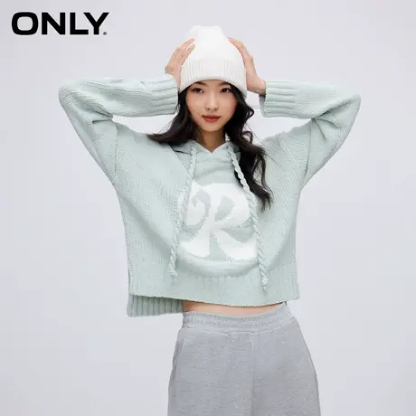 【ZJ】ONLY奥莱2023秋季新款学院风休闲条纹宽松连帽针织衫女商品大图