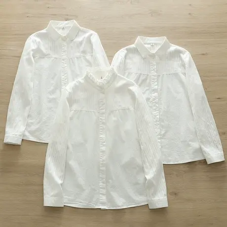 春秋新款韩版简约拼接纯棉长袖白色衬衫女职业工作服学生打底上衣商品大图