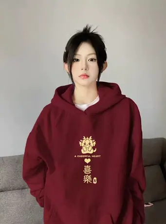 港味vintage古着连帽卫衣女大码保暖外套冬ins潮牌高街风加绒上衣商品大图