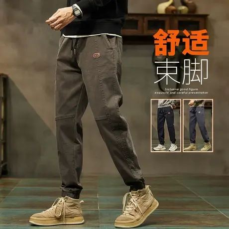 2023新款男士秋天束脚休闲裤春秋款高级感潮牌美式工装秋季男裤子商品大图