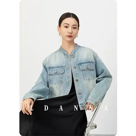 2024新款春夏薄款纯棉短款牛仔外套女小个子穿搭港风复古立领夹克图片