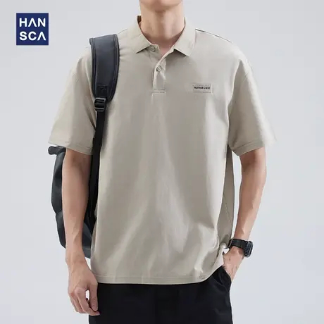 hansca 翻领短袖男polo衫宽松日系青少年简约纯色宽松百搭休闲t恤商品大图