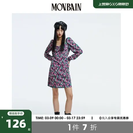 复古泡泡袖方领碎花连衣裙女秋冬2021年新款女图片