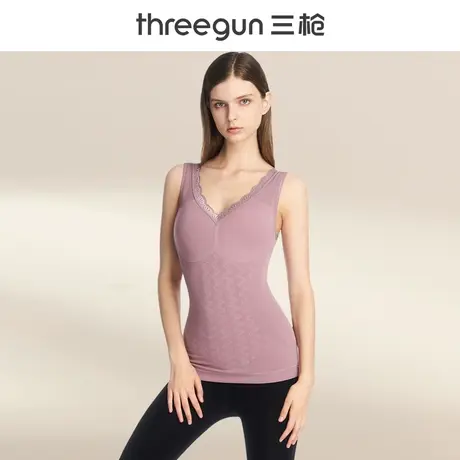 品牌清仓三枪德绒保暖背心女美体修身打底加绒塑型蕾丝v领背心女图片