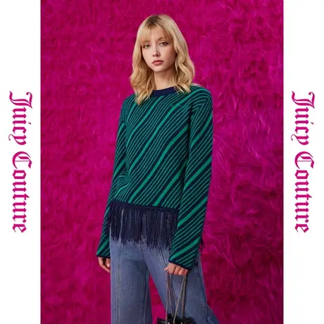 Juicy Couture橘滋秘密花园绣花斜条纹流苏外套商品大图