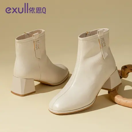 exull/依思Q2023年秋冬季新款圆头中跟女短筒靴时尚风潮女时装靴商品大图