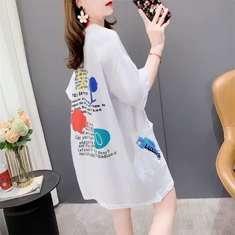 韩版中长款短袖T恤女2023新款春夏宽松洋气减龄慵懒风百搭上衣ins商品大图