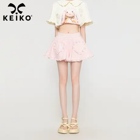KEIKO 少女感粉色裙式牛仔短裤女薄款2023夏季甜辣妹宽松阔腿热裤图片